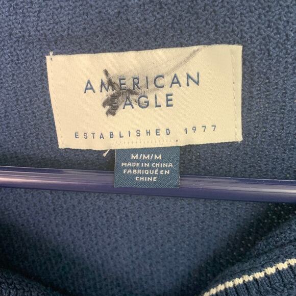 2 New American Eagle Mens Medium Short Sleeve Striped Textured Collared Polos - Picture 4 of 4